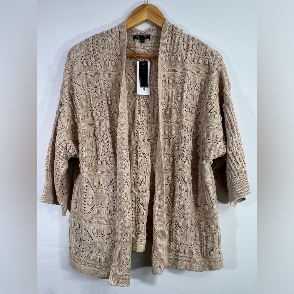 NEW Lety & Me L Cotton‎ Blend Open Crochet Knit Cardigan Sweater